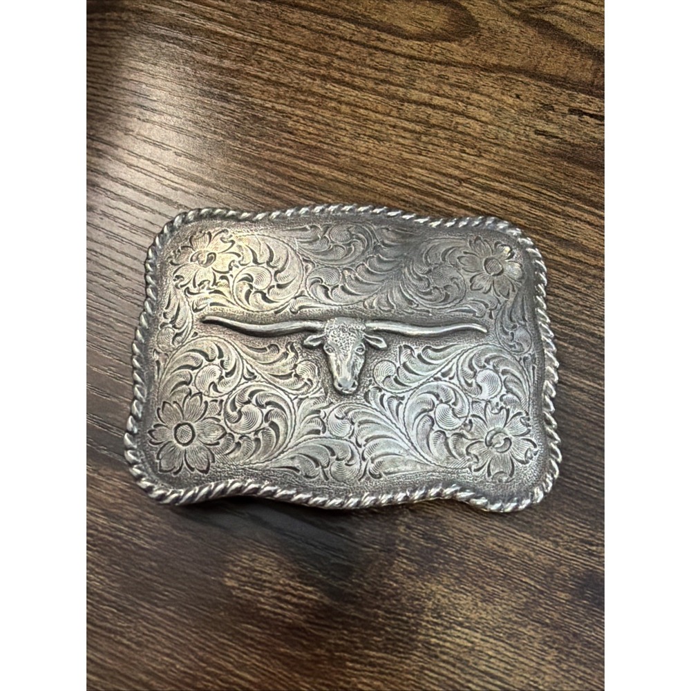 VTG Nocona 3.75" x 2.75" Western Cowboy Belt Buckle, Texas Longhorn Steer/Cattle